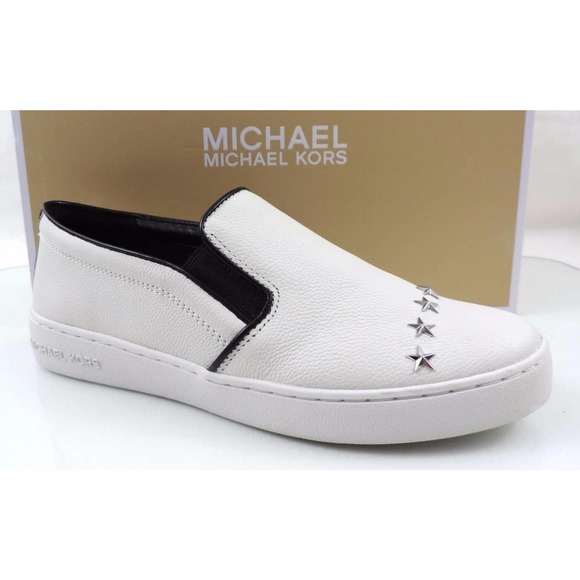 Michael Kors Shoes - Michael Kors Keaton Slip On Sneakers Leather Star Studs White / Silver Size 9.5